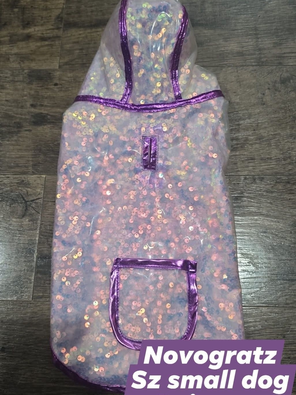 Sequined Purple Dog Hooded Rain Poncho Sz Small